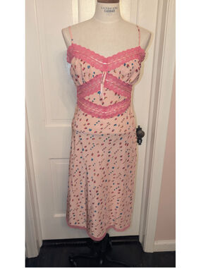 Betsey Johnson Floral Chemise Slip Dress Size 10 Pink Blue